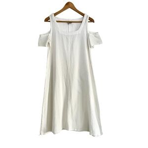 Abaca Gauzy Semi Sheer White Midi Dress Lagenlook Beach Sz 1 Fits Size Medium